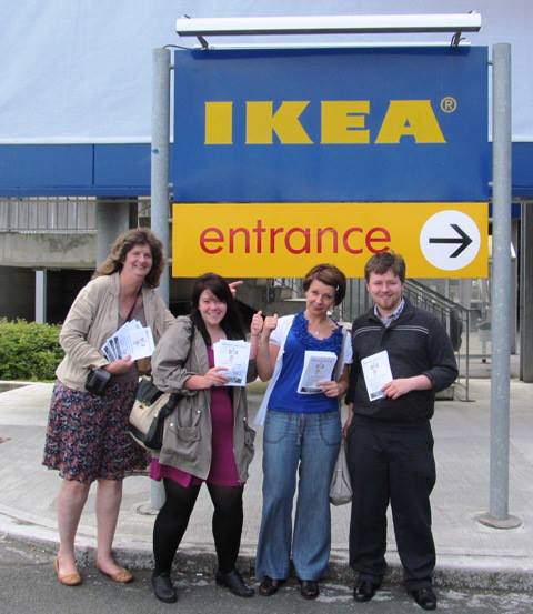 Participants in today's Day of Global Solidarity with IKEA workers show their support in Dublin, Ireland.