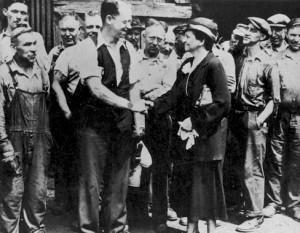 Francis Perkins meets with Carnegie steelworkers