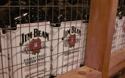 Jim Beam bottles on display