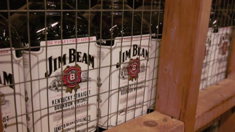 Jim Beam bottles on display