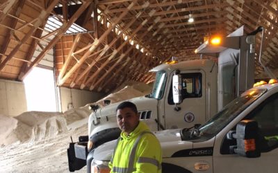 UFCW Local 1994 member stands in a building full of road salt