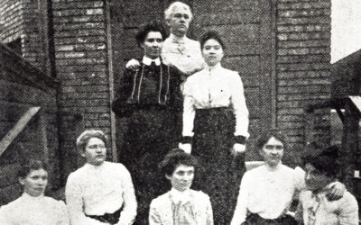 Officers of Local No. 183 of the Amalgamated Meat Cutters and Butchers' Workmen of North America, the first union of women workers of the Union Stock Yards in Chicago. 1902