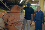 Former NFL player Israel Idonije and UFCW Local 1546 steward Juan Torres at Horween Leather Co