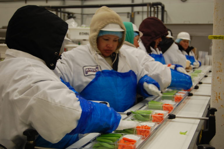 UFCW Local 5 members inside a plant processing carrots and celery