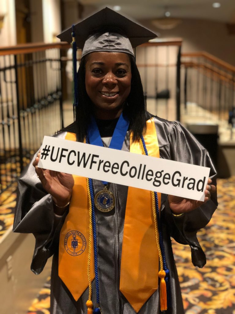 LaTrice Duncan, UFCW Free College Graduate in her cap and gown