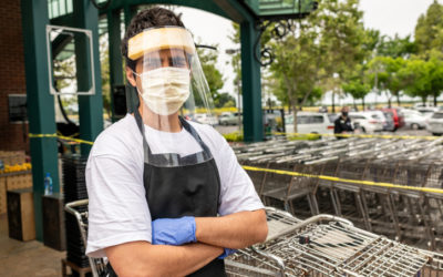 Grocery Worker with Mask and Shield