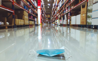 Disposable surgical mask on the floor of a supermarket